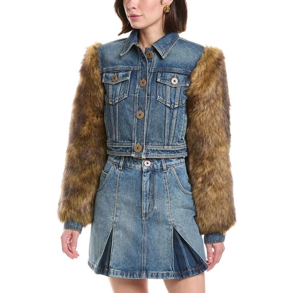 Balmain Womens  Denim Cropped Jacket, Blue